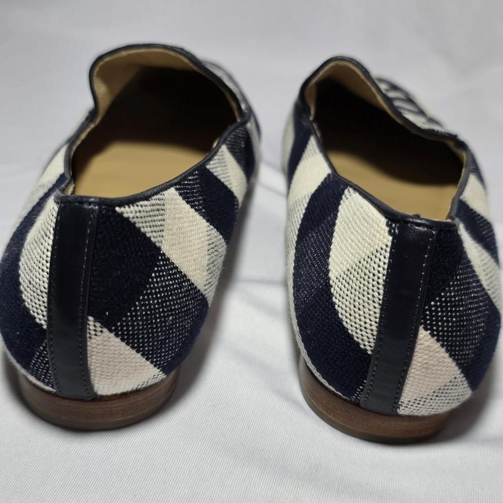 Talbots Gingham Navy Plaid Nautical Genuine Leather Lining Flats Summer, Sz 8 - Picture 6 of 9